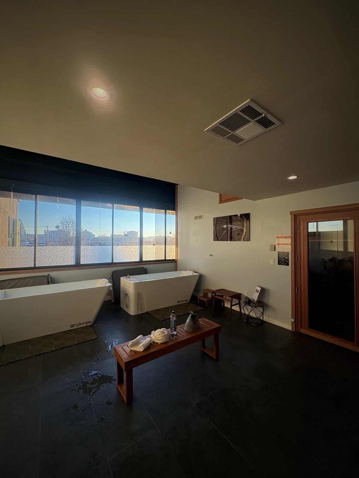 Cold plunge room at Rejuuv-n in Reno, looking out over the city