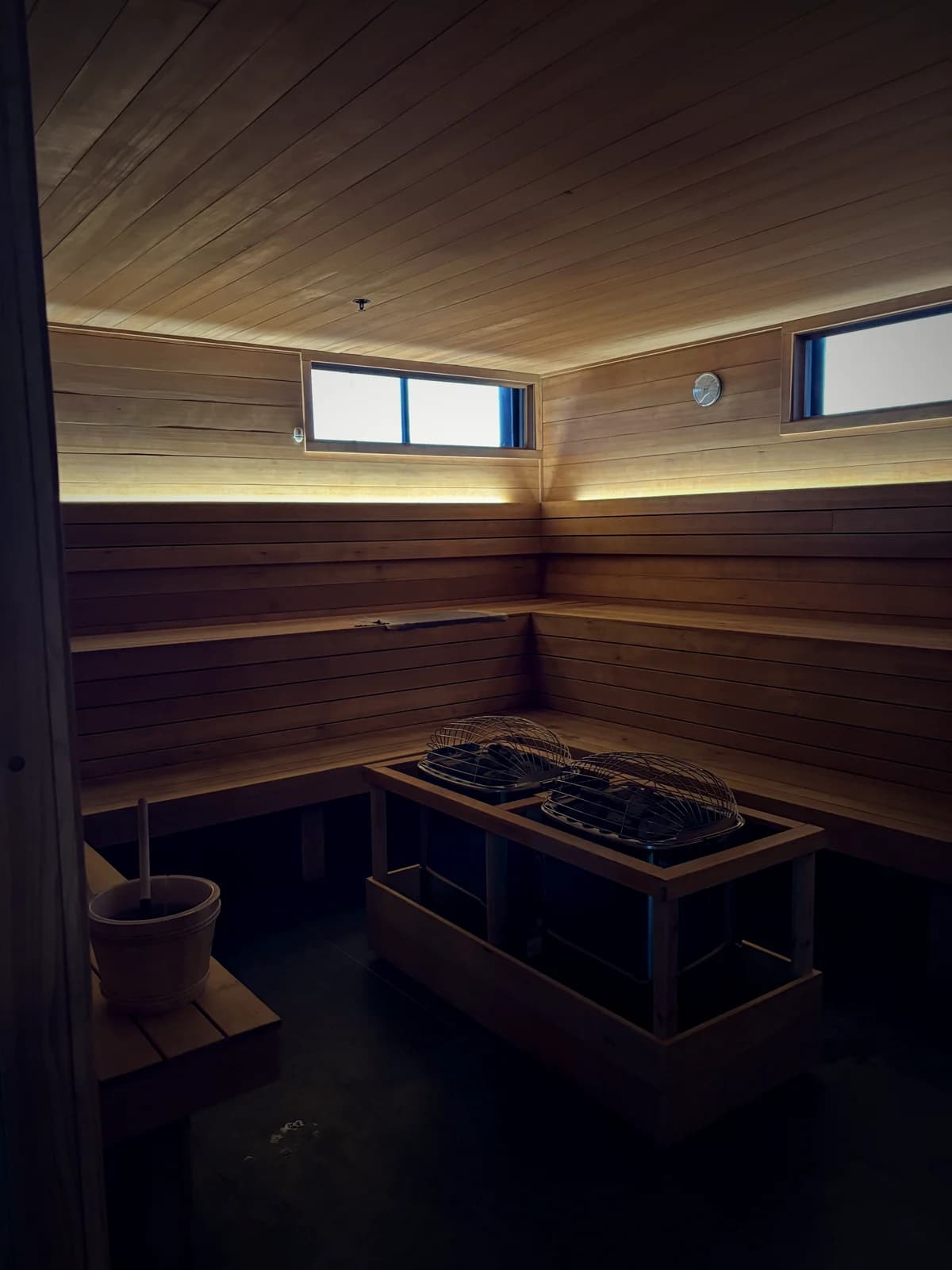 Hot-stone heaters centered in the cedar sauna at Rejuuv-n in Reno